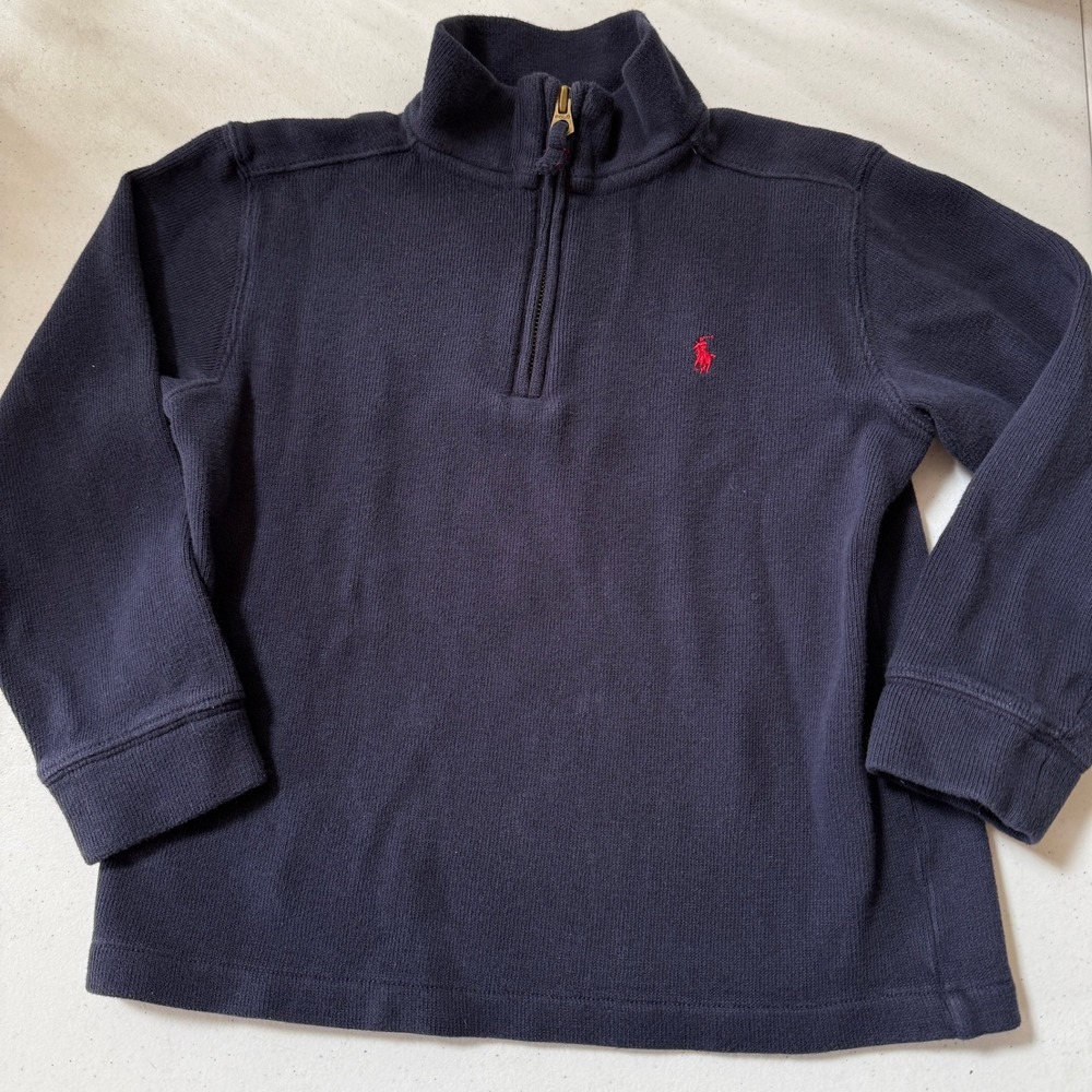 Polo Ralph Lauren Pullover Boys Size 6 Navy Blue Quarter Zip Cotton Sweater